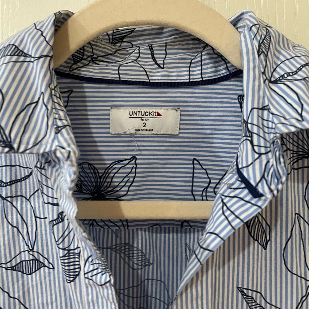 UNTUCKit For Her Shirt Dress Women's 2 Lily Blue Floral Belted Long Sleeve - Picture 3 of 6